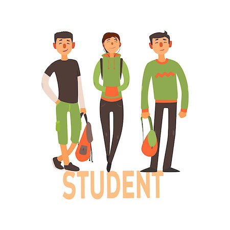 scholar - Student People Set Of Three Person With Green Clothes Simple Style Vector Illustration With Text On White Background Stock Photo - Budget Royalty-Free & Subscription, Code: 400-08508029