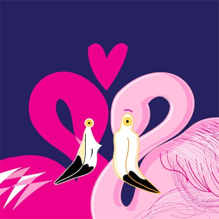 Vector graphics in love pink flamingos on a blue background Stock Photo - Budget Royalty-Free & Subscription, Code: 400-08508684