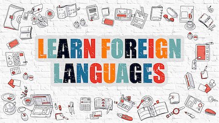simsearch:400-04331637,k - Multicolor Concept - Learn Foreign Languages - on White Brick Wall with Doodle Icons Around. Modern Illustration with Doodle Design Style. Stock Photo - Budget Royalty-Free & Subscription, Code: 400-08508730
