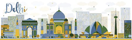 Abstract Delhi skyline with color landmarks. Vector illustration. Business travel and tourism concept with historic buildings. Image for presentation, banner, placard and web site. Stock Photo - Budget Royalty-Free & Subscription, Code: 400-08500507