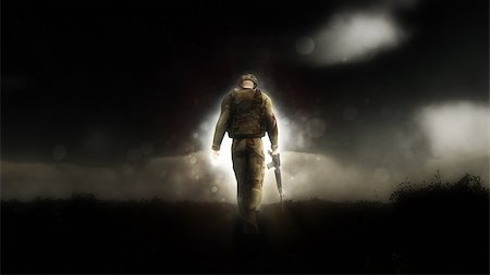 simsearch:400-04072400,k - Dramatic image of a 3D soldier walking down a path with his head down Stock Photo - Budget Royalty-Free & Subscription, Code: 400-08500978
