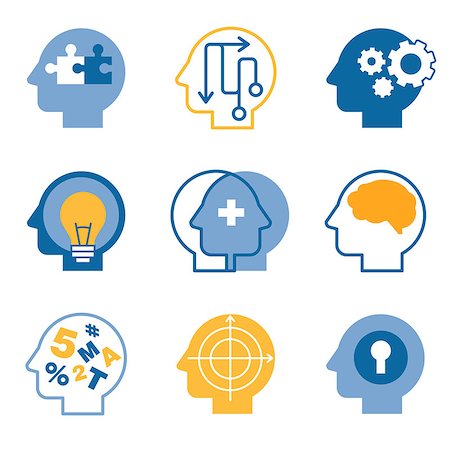 symbol for intelligence - Head brain, mind process vector icons set Stock Photo - Budget Royalty-Free & Subscription, Code: 400-08501645