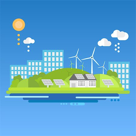 pollution sun - Flat design concepts for ecology. Vector illustration. Ecology landscape windmills Stock Photo - Budget Royalty-Free & Subscription, Code: 400-08501640