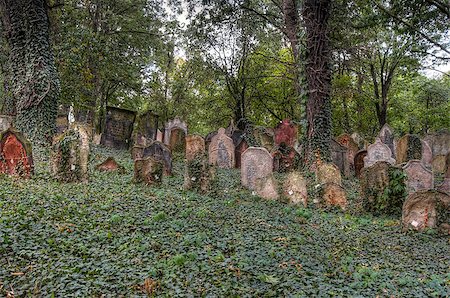 simsearch:400-04032243,k - The Old Jewish cemetery at Kolin - one of the oldest landmarks of that kind in Bohemia. The beginning of the cemetery dates back to the 15th century. The oldest tombstones  are from 1492. There are over 2600 tombstones on the cemetery. For example: tombstone of Becalel, son of Jehuda Low. Kolin, Czech republic, Europe. Stock Photo - Budget Royalty-Free & Subscription, Code: 400-08502266