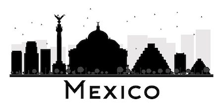 Mexico City skyline black and white silhouette. Vector illustration. Simple flat concept for tourism presentation, banner, placard or web site. Business travel concept. Cityscape with landmarks Stock Photo - Budget Royalty-Free & Subscription, Code: 400-08502354