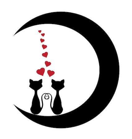 vector illustration of cats sitting on the moon and red hearts Stock Photo - Budget Royalty-Free & Subscription, Code: 400-08502685