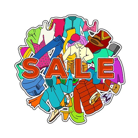 simsearch:400-04077418,k - Sale season. Doodle cloth collection, various apparel, hand drawn set Foto de stock - Super Valor sin royalties y Suscripción, Código: 400-08502739