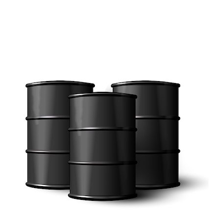 simsearch:400-07982589,k - Illustration Three Realistic Black Metal of Oil Barrels Isolated on White Background - Vector Stock Photo - Budget Royalty-Free & Subscription, Code: 400-08529008