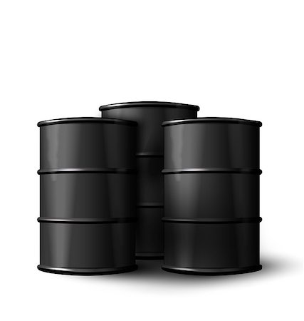simsearch:400-07982589,k - Illustration Three Realistic Black Metal of Oil Barrels Isolated on White Background - Vector Stock Photo - Budget Royalty-Free & Subscription, Code: 400-08529009