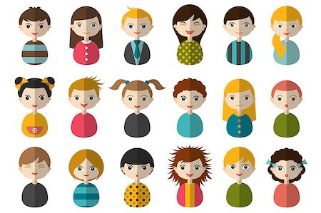 Big set of different avatars of children. Boys and girls on a white background. Minimalistic flat modern icon set portraits. Vector illustration Stock Photo - Budget Royalty-Free & Subscription, Code: 400-08529173