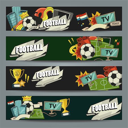soccer retro designs - Football vector illustration. Set of sports elements for banner, brochure, brochures. Illustration composed of fan, ball, gate, football field. Stock Photo - Budget Royalty-Free & Subscription, Code: 400-08529504
