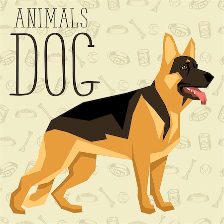 Vector geometric dogs collection with seamless background. German Shepherd Stock Photo - Budget Royalty-Free & Subscription, Code: 400-08529515