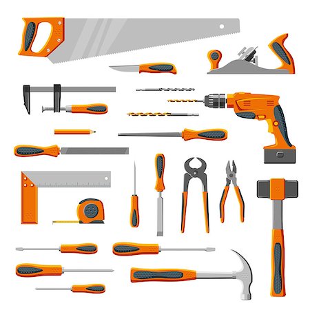 Modern DIY carpenter hand tools vector collection isolated on white Photographie de stock - Aubaine LD & Abonnement, Code: 400-08530440