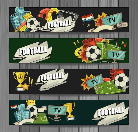 soccer retro designs - Football vector illustration. Set of sports elements for banner, brochure, brochures. Illustration composed of fan, ball, gate, football field. Stock Photo - Budget Royalty-Free & Subscription, Code: 400-08530442