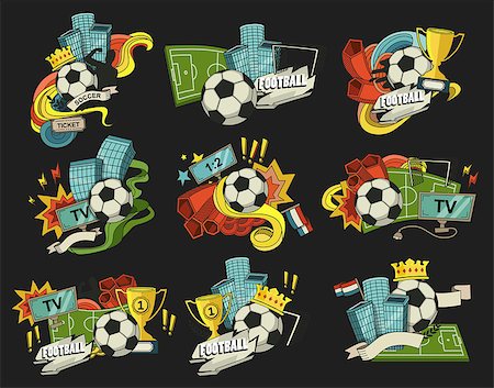 soccer retro designs - Football vector illustration. Set of sports elements for banner, brochure, brochures. Illustration composed of fan, ball, gate, football field. Stock Photo - Budget Royalty-Free & Subscription, Code: 400-08530472