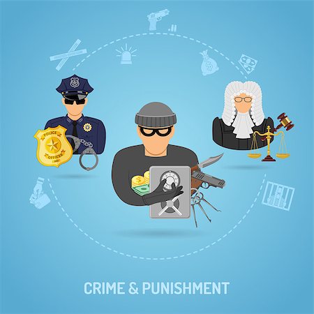 Crime and Punishment Concept in Flat style icons such as Thief, Policeman, Judge. Vector for Brochure, Web Site and Advertising. Stock Photo - Budget Royalty-Free & Subscription, Code: 400-08531415