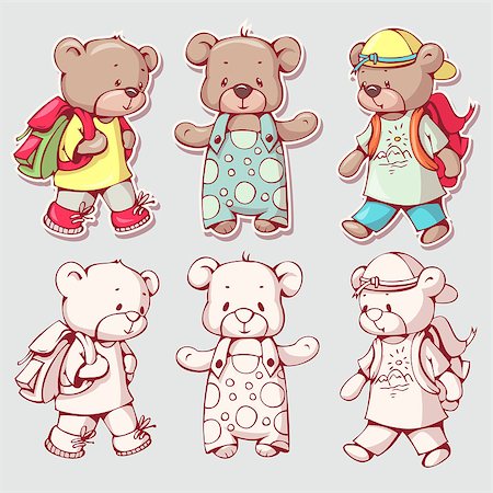 simsearch:400-06633746,k - Vector set of  funny cartoon bears, isolated from a background. Monochrome and color version. Hand-drawn illustration. Stock Photo - Budget Royalty-Free & Subscription, Code: 400-08533509