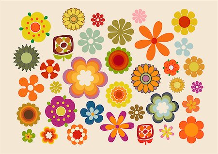 Vector illustration of the flowers design and colors during the seventies (Part. 2) Photographie de stock - Aubaine LD & Abonnement, Code: 400-08533636