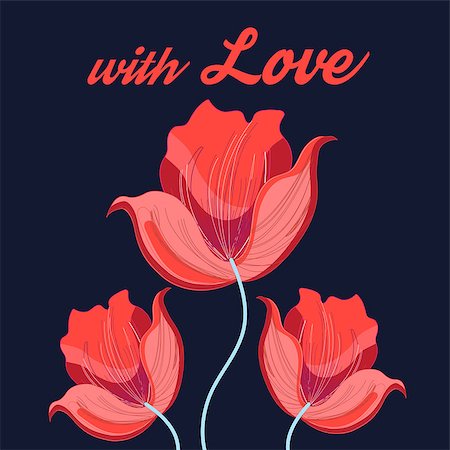 Graphics red tulips on a dark background with love Stock Photo - Budget Royalty-Free & Subscription, Code: 400-08533731