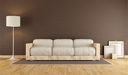 simsearch:400-07513835,k - Brown living room with  old wooden sofa and white cushion - 3d rendering Foto de stock - Super Valor sin royalties y Suscripción, Código: 400-08554326