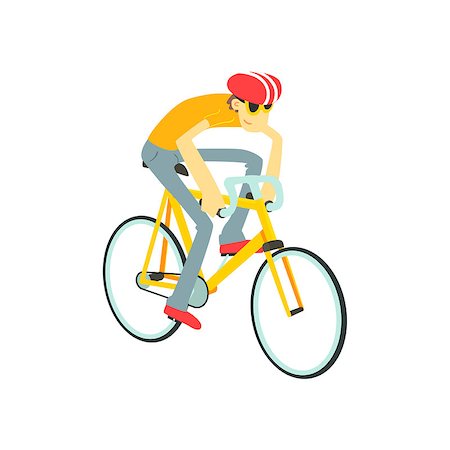 Man Racing On Bicycle Flat Isolated Vector Image In Cute Cartoon Style On White Background Stock Photo - Budget Royalty-Free & Subscription, Code: 400-08554620