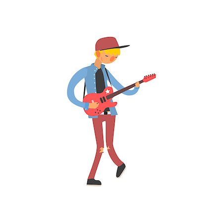 Bass Guitarist Vector Illustration In Primitive Cartoon Childish Style Isolated On White Background Stock Photo - Budget Royalty-Free & Subscription, Code: 400-08554993