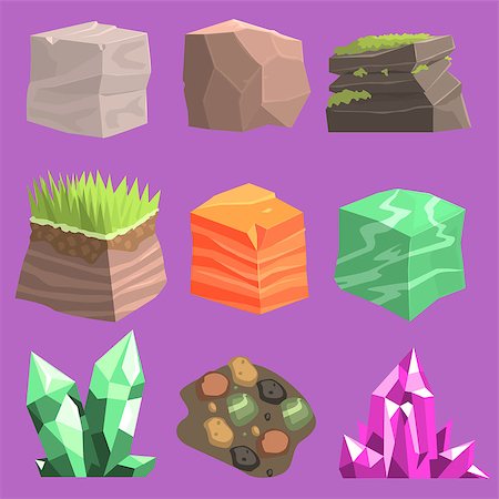 Stones And Ground Set  Of Vector Isolated Landscape Elements For Video Game Design Stock Photo - Budget Royalty-Free & Subscription, Code: 400-08555009
