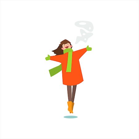 Jumping Girl In Winter Coat Primitive Vector Flat Isolated Illustration On White Background Stock Photo - Budget Royalty-Free & Subscription, Code: 400-08555041