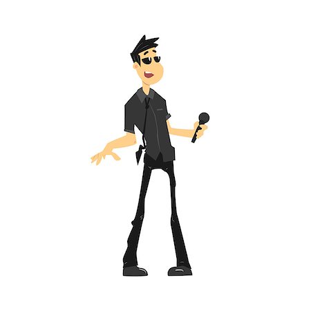 Guy In Black Singing In Karaoke Flat Isolated Simple Cartoon Style Vector Illustration On White Background Stock Photo - Budget Royalty-Free & Subscription, Code: 400-08555086