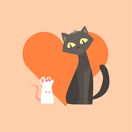 Cat And Mouse Friendship Funny Flat Vector Illustration In Creative Applique Style Stock Photo - Budget Royalty-Free & Subscription, Code: 400-08555177