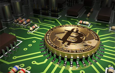 Concept Of Bitcoin Like A Computer Chip On Motherboard. 3D Scene. Photographie de stock - Aubaine LD & Abonnement, Code: 400-08555395