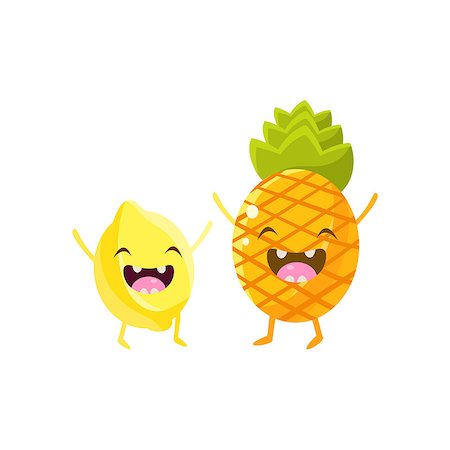 Lemon And Pineapple Cartoon Friends Colorful Funny Flat Vector Isolated Illustration On White Background Stock Photo - Budget Royalty-Free & Subscription, Code: 400-08556106