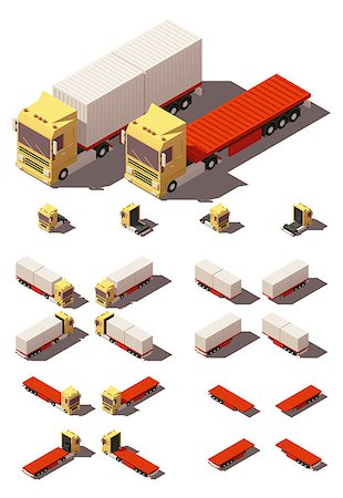 flatbed - Vector Isometric icon or infographic element representing truck or tractor with container flatbed trailer or semi-trailer. Every truck and trailer in four views with different shadows Stock Photo - Budget Royalty-Free & Subscription, Code: 400-08556655