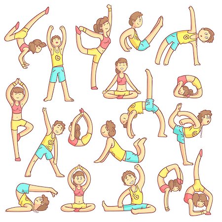 Couple Doing Yoga Poses Set Of Flat Outlined Pale Color Funny Drawings Isolated On White Background Stock Photo - Budget Royalty-Free & Subscription, Code: 400-08556763