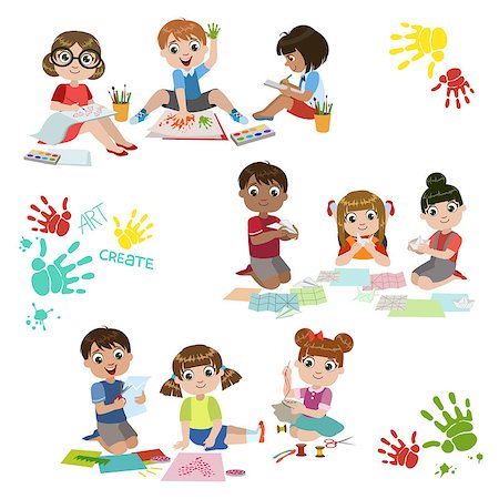 pencil painting pictures images kids - Kids Creativity Practice Set Of Colorful Simple Design Vector Drawings Isolated On White Background Stock Photo - Budget Royalty-Free & Subscription, Code: 400-08556895