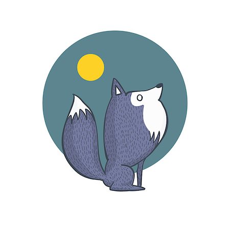 Vector Illustration of Gray Wolf and Full Moon Scenery, Cartoon Character Hand Drawn Stock Photo - Budget Royalty-Free & Subscription, Code: 400-08556957