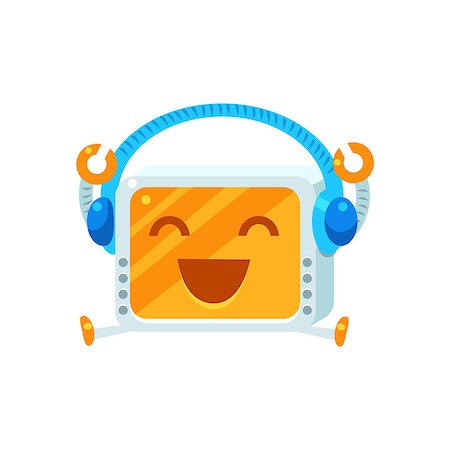 emotional intelligence cartoon - Listening To Music Little Robot Character Simple Flat Vector Icon In Childish Cute Style Isolated On White Background Stock Photo - Budget Royalty-Free & Subscription, Code: 400-08557187