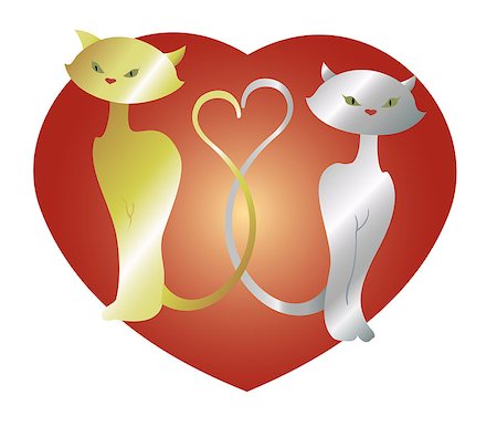 Cats in love with heart. EPS10 vector illustration. Stock Photo - Budget Royalty-Free & Subscription, Code: 400-08550697