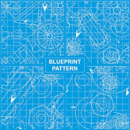 Set of Four Blueprint Patterns with Gears Stock Photo - Budget Royalty-Free & Subscription, Code: 400-08550736