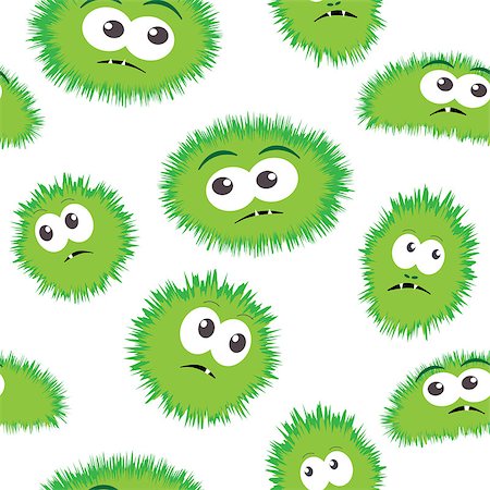 Seamless pattern bacteria with monster face. Vector background with cartoon funny germs, green bacteria, cute monsters Stock Photo - Budget Royalty-Free & Subscription, Code: 400-08550790