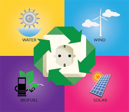 green energy alternative icon wind turbine electricity biofuell solar panel vector Stock Photo - Budget Royalty-Free & Subscription, Code: 400-08551866