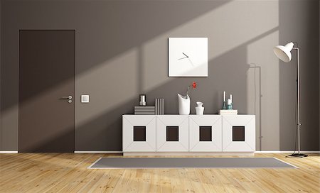 simsearch:400-07513835,k - Brown modern livingroom with sideboard and closed door - 3D Rendering Foto de stock - Super Valor sin royalties y Suscripción, Código: 400-08552895