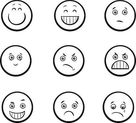 simsearch:400-04790516,k - Black and White Cartoon Illustration of Emoticon or Emotions like Sad or Happy Stock Photo - Budget Royalty-Free & Subscription, Code: 400-08552954
