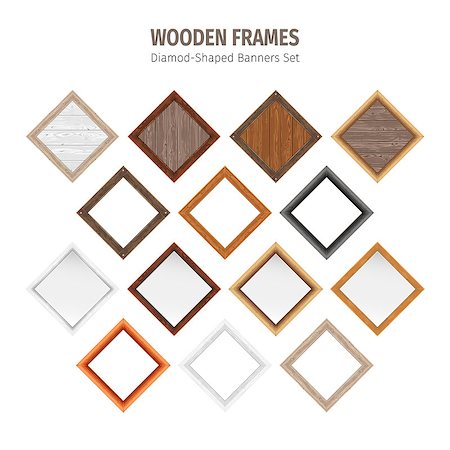 Wooden frames diamond-shaped banners collection. Used pattern brushes included in Brushes panel. Used patterns included in Swatches pannel. Clipping paths included. Stock Photo - Budget Royalty-Free & Subscription, Code: 400-08553222