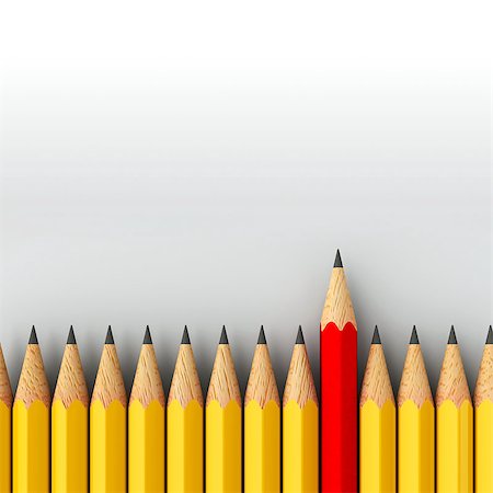 Red pencil among yellow - conceptual image of the individuality, three-dimensional rendering Stock Photo - Budget Royalty-Free & Subscription, Code: 400-08575527