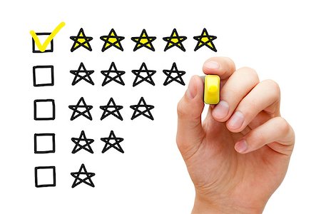 simsearch:400-07124623,k - Hand putting check mark with yellow marker on five star rating. Customer satisfaction concept. Stock Photo - Budget Royalty-Free & Subscription, Code: 400-08575555