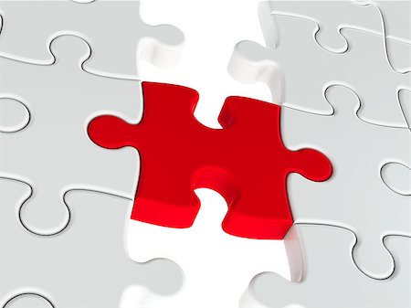 Two puzzle parts connected with red jigsaw piece, concept particular person, three-dimensional rendering Stock Photo - Budget Royalty-Free & Subscription, Code: 400-08572547