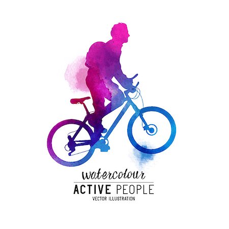 Watercolour Man Riding A Bike. A cyclist keeping fit. Vector illustration. Stock Photo - Budget Royalty-Free & Subscription, Code: 400-08573730