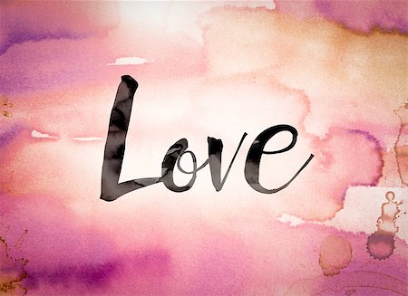 The word "Love" written in black paint on a colorful watercolor washed background. Stock Photo - Budget Royalty-Free & Subscription, Code: 400-08573947