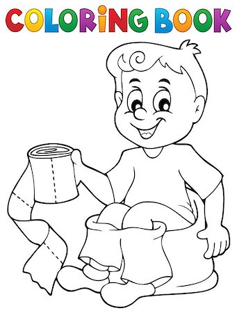 Coloring book boy on potty - eps10 vector illustration. Stock Photo - Budget Royalty-Free & Subscription, Code: 400-08614079